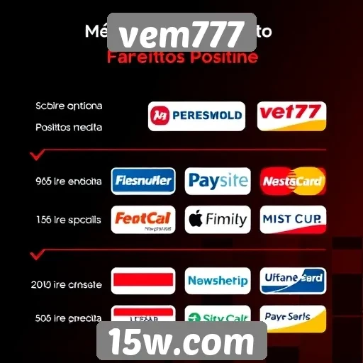 Métodos de pagamento aceitos no site vem777